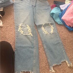 We The Free Light Blue Distressed Straight Leg Jeans
